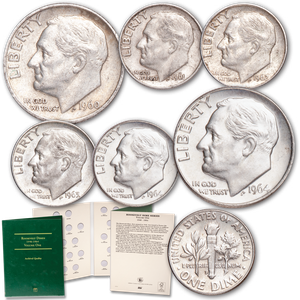 1960-1964 Roosevelt Silver Dime Set with Folder Main Image
