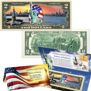 Colorized Statue of Liberty $2 Note with Holder Main Image