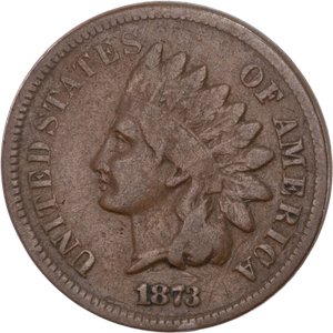 1873 Indian Head Cent, Variety 3, Bronze, Open 3 Main Image
