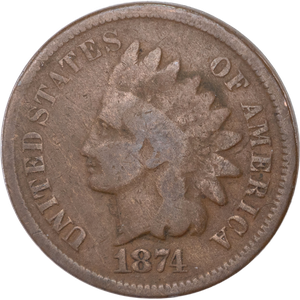 1874 Indian Head Cent, Variety 3, Bronze CIRC Main Image