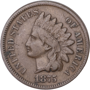1875 Indian Head Cent, Variety 3, Bronze Main Image