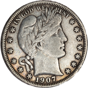 1907 Barber Silver Half Dollar      VF#2 Main Image