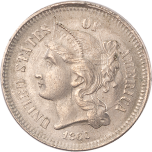 1866 Nickel Three Cent Piece        MS64 Main Image