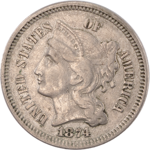 Three Cent - Three Cent Nickel - 1874 VF#2 Main Image