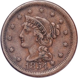 1854 Braided Hair Large Cent Main Image