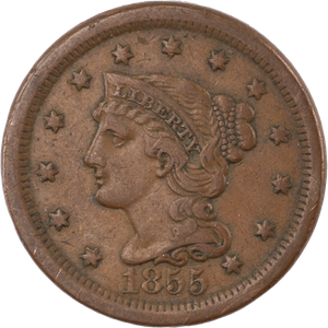 1855 Braided Hair Large Cent, Upright 5's Main Image