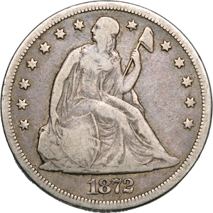 1872 Liberty Seated Silver Dollar, With Motto VG Main Image