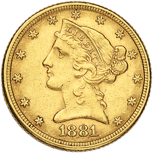 1881 Liberty Head $5 Gold XF Main Image