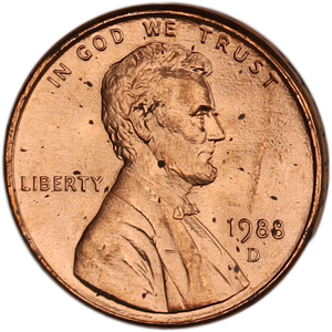 1988-D Lincoln Head Cent MS60 Main Image