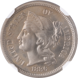1886 Nickel Three Cent Piece, NGC Certified, Gem Proof, PF66 Main Image
