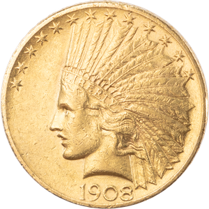 1908 Indian Head $10 Gold, with motto XF Main Image