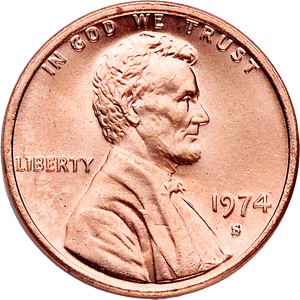 1974-S Lincoln Head Cent, Uncirculated, MS60 Main Image