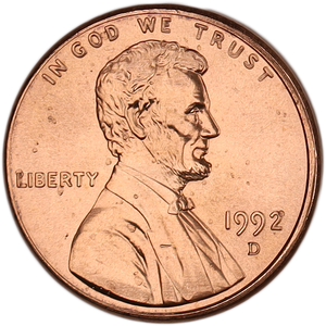 1992-D Lincoln Head Cent MS60 Main Image