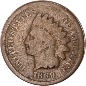1869, 9/9 Indian Head Cent, Variety 3, Bronze CIRC Main Image
