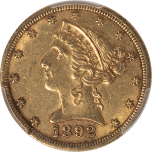 1892-CC $5 Liberty Head Gold Half Eagle Main Image