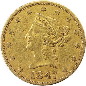 1847 Liberty Head $10 Gold XF Main Image