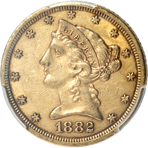 1882-CC Gold $5 Lib Head Motto PCGS A53+ Main Image