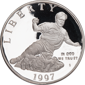 1997-S Jackie Robinson Commemorative Silver Dollar, Choice Proof Main Image