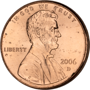 2006-D Lincoln Head Cent, Uncirculated, MS60 Main Image