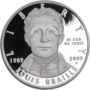 United States, Louis Braille Bicentennial Commemorative 2009, Silver Dollar