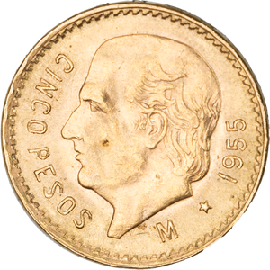 20th Cent Mexico 5 Pesos Gold Re-strike UNC Main Image