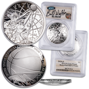 2020 Basketball Hall of Fame Silver Dollar with Bill Walton Signature Main Image