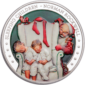 Norman Rockwell Silver-Plated Santa Round - Sleeping Children Main Image