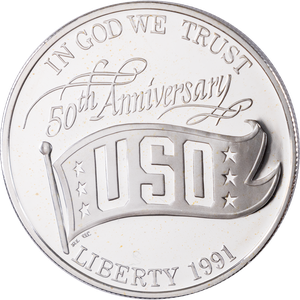 1991 USO 50th Anniversary Silver Dollar Commemorative Main Image