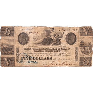 1840 $5 Chesapeake & Ohio Canal Company Obsolete Note Main Image