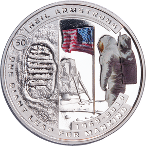 2019 Solomon Island Silver Plated Half Dollar Neil Armstrong Moon Landing Main Image