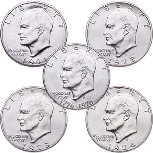 1971-1976 40% Silver Clad Eisenhower Dollar Set (5 coins) Main Image