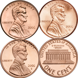 2006 PDS Lincoln Cent Set-3 Coins, Uncirculated-Proof Main Image
