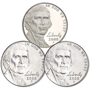 2008 PDS Jefferson Nickel Set (3 coins) Main Image