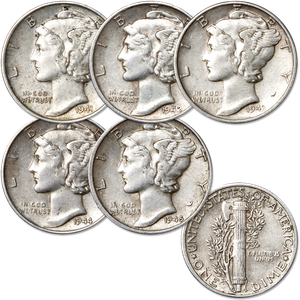 1941-1945 Mercury Silver Dime Year Set, Extra Fine Main Image