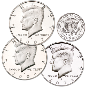 2007-2011 "S" Mint 90% Silver Kennedy Half Dollar Set (3 coins) Main Image