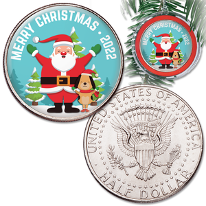 2022 Colorized Kennedy Half Dollar Merry Christmas Ornament Main Image