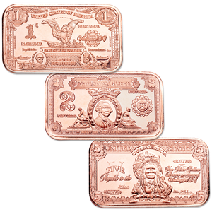 Three 1 oz. Copper Currency Ingots Main Image