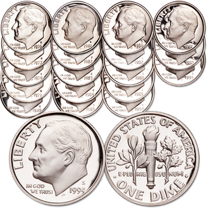 1976-1994 "S" Mint Roosevelt Dime Set (19 coins) Main Image
