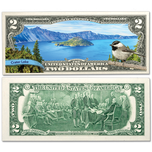 Colorized $2 Federal Reserve Note Great American Landscapes - Crater Lake Main Image