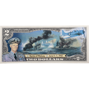 Colorized Victories of World War II $2 Federal Reserve Note - Battle of Midway Main Image