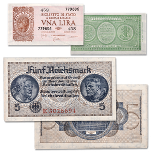 1940-1945 Germany and Italy WWII Bank Note Set