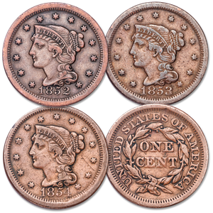 1852-1854 Consecutive Braided Hair Large Cent Set Main Image