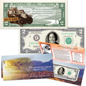 Nina Otero-Warren Colorized $2 Note in Holder Main Image
