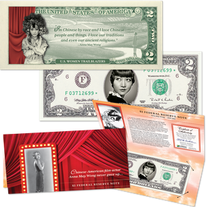 Anna May Wong Colorized $2 Note in Holder Main Image