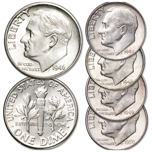 1946-1950 Roosevelt Silver Dime Year Set Main Image