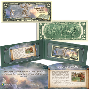 Stories of the Bible Series Colorized $2 Federal Reserve Note - David & Goliath Main Image