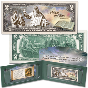 Stories of the Bible Series Colorized $2 Federal Reserve Note - Adam and Eve Main Image