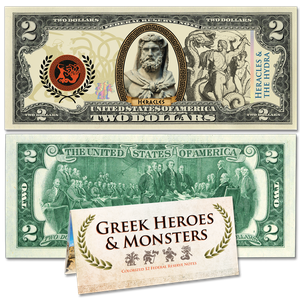 Colorized $2 Federal Reserve Note Greek Heroes & Monsters - Heracles & Hydra Main Image