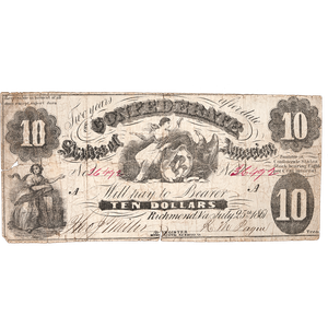 1861 $10 Confederate Note Main Image