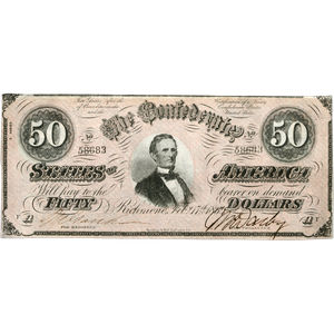 1864 $50 Confederate Note Main Image